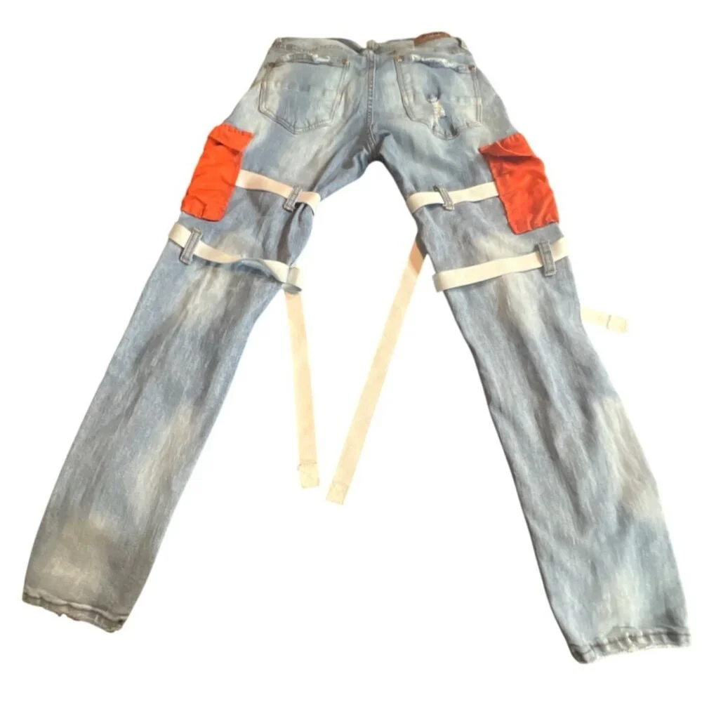 Stylish Blue Denim Jeans with Orange Accents - Picture 2 of 9